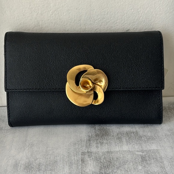 Ted Baker London Kira Rose Clutch Brushed Gold Black Leather Shoulder Handbag - Picture 16 of 16